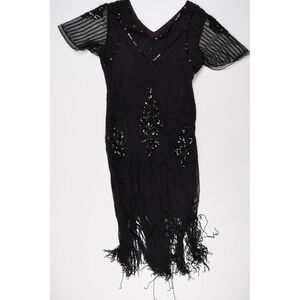 Kayamiya Flapper Dress Great Gatsby 1920s Sequin Fringe Black Purple Medium